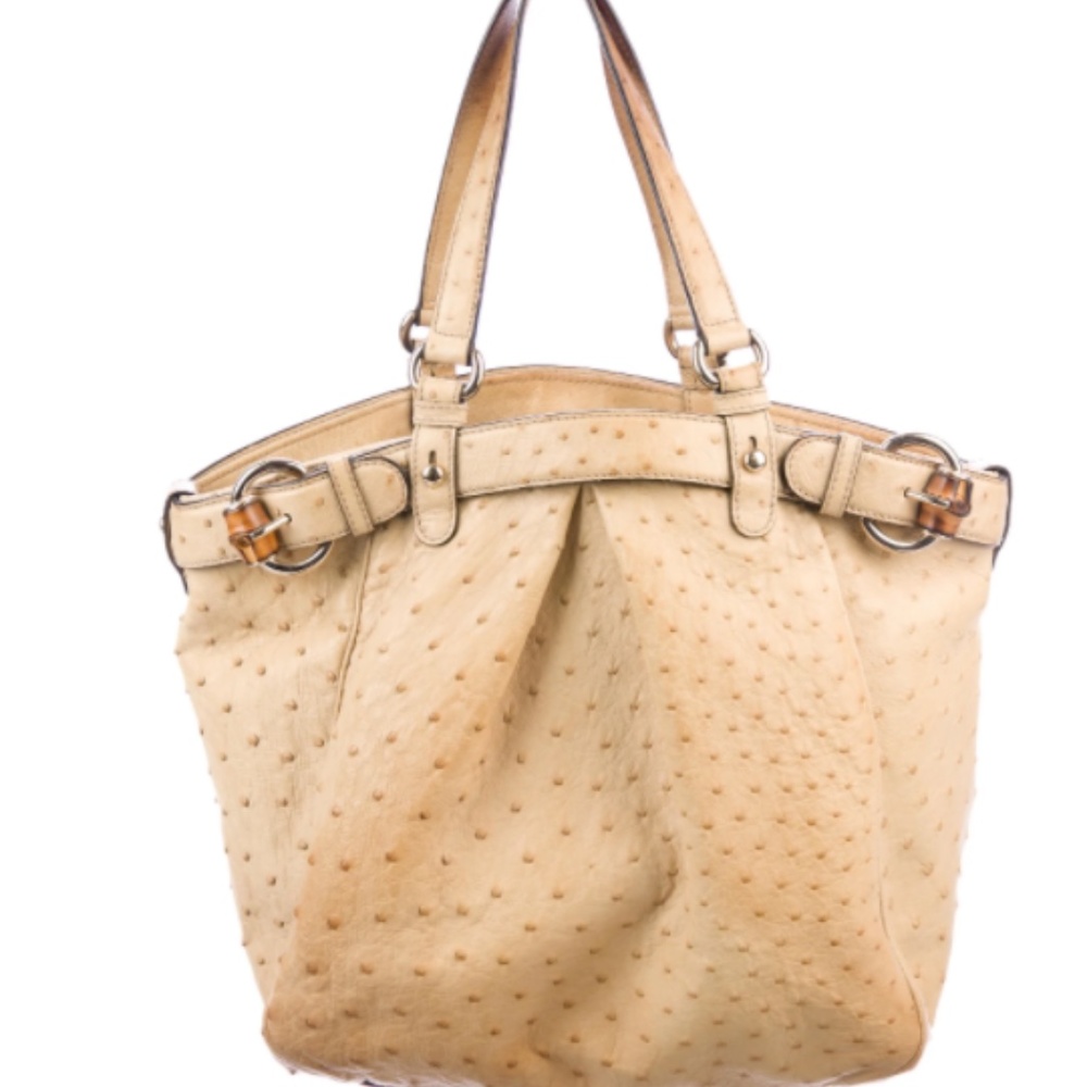 Gucci Ostrich Bamboo Shoulder Bag